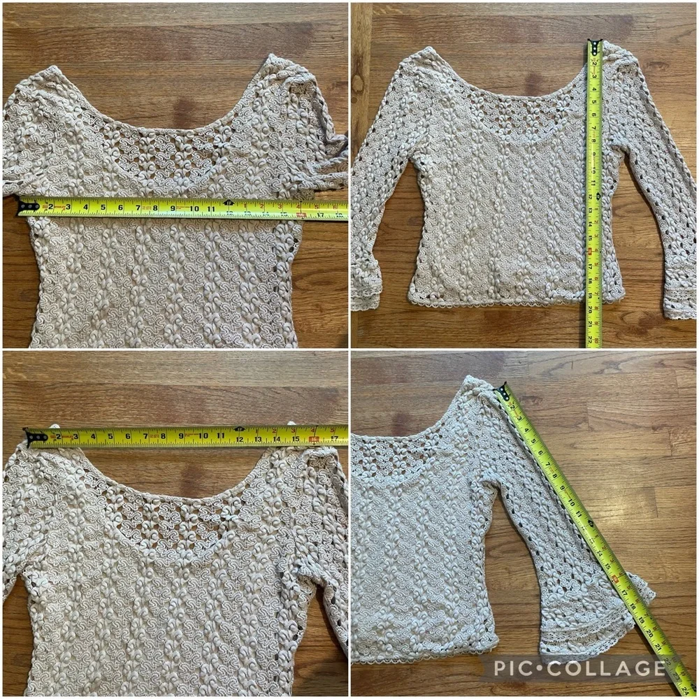 Free People Rosehip Mink Nude Knit Crochet Bell Sleeve Top S